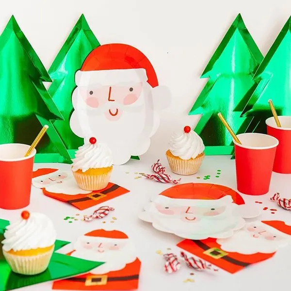 Ningbo PartyKing Amazon Hot Traditional Christmas Square Paper Lunch Plates Disposable Party Tableware