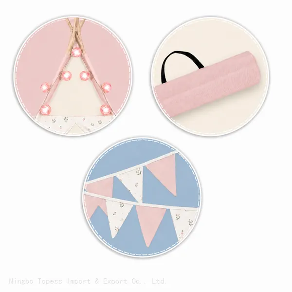 Teepee Tent for Kids, Foldable Play Tent With Pennant Banners & Led Lamp Light for Girls & Boys, Cozy Warm Reading Nook & Room Decor photo-4