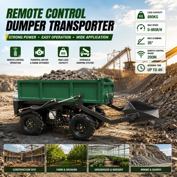 Hydraulic Remote Control Mini Dumper Self Dumping Material Carrier for Agricultural and Industrial Use