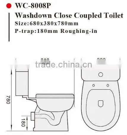 WC-8008P Washdown Two-piece Toilet With Soft Closing Cover Ramp Down Closer, Water Closet Toilet Bowl photo-2