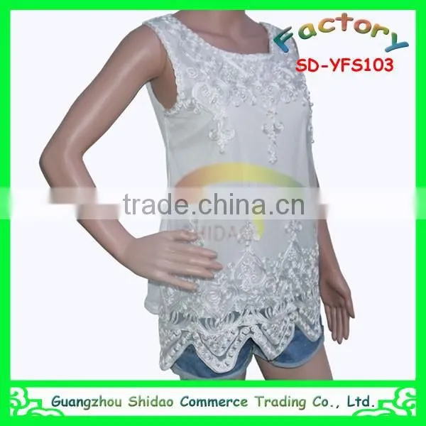 Fashion Polyester Non Woven Organza Mesh High Quality Embroidery Blouses Beads Decoration Blouse photo-2
