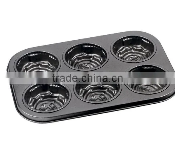 LFGB Approved Carbon Steel Non-stick Cake Pans of Muffin Pan With 6 Cups photo-3
