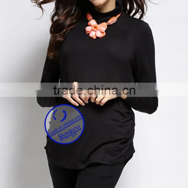 Custom Wholesale 5% Spandex 85% Cotton Black Turtleneck Maternity Tshirt photo-3