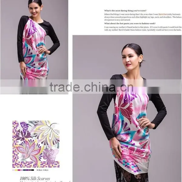 Flower Design 100%silk Twill Square Scarf photo-3