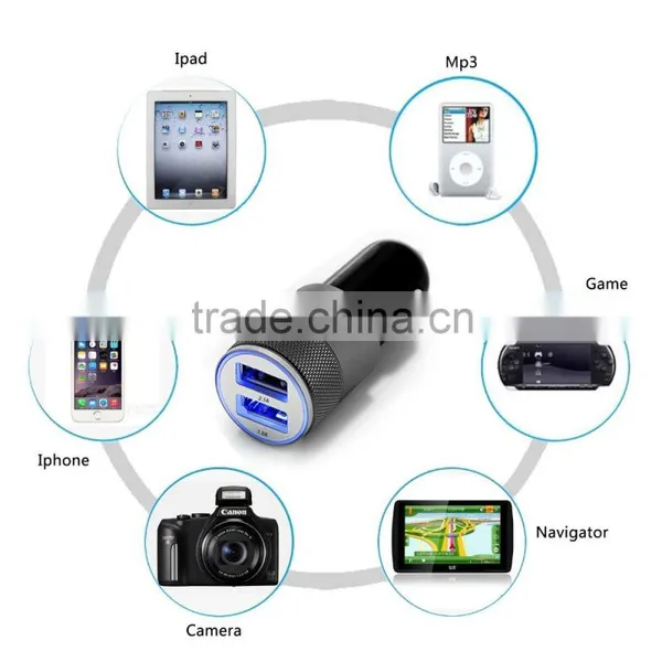 Multifunction 12v 24v 2.1A 1.0A Aluminium Bullet Dual Port USB Universal Car Charger for Iphnoe Ipad Normal Usb Phone photo-5