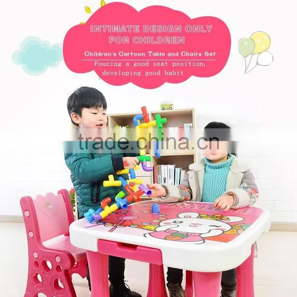 Kids Cartoon Study Table and Chair Plastic Furniture Children Writing Table Set photo-5