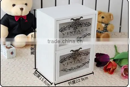 2016 Mediterranean Style White Printing Flowers Glass Wooden Container Wood Storage Box Jewelry Cabinet photo-3