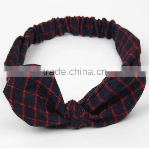 Retro Knot Bow Head Wrap ,Wholesale Checked Elastic Headband photo-6