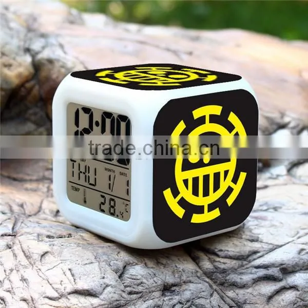 (Hot Model) Led 7 Color Changing Alarm Clock ,Desktop Calendar Clock,One Piece Cartoon Clock photo-2