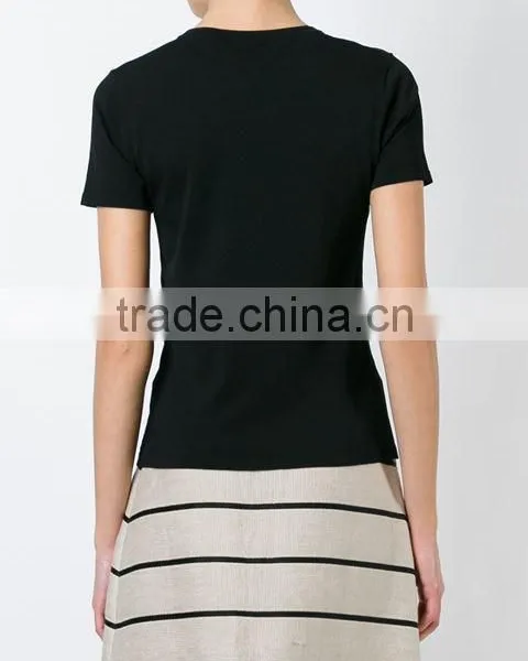 Custom Women Pure Black Plain Short Sleeve T-Shirts,Oem Cotton Blank Plain T Shirts for Women photo-5