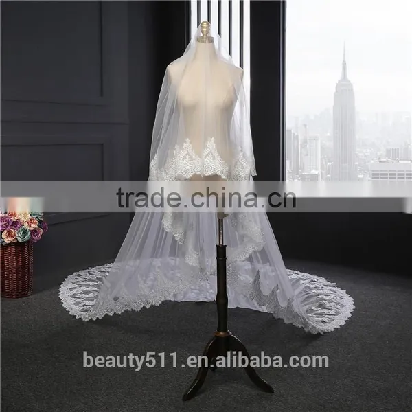 Wholesale New Lace Wedding Veils Ivory Wedding Veilgrance Long Lace Bridal Wedding Veil Long Tulle Lace Jeweled Tulle Veils photo-4