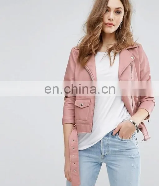 High Quality Fashion Long Sleeve Zipper Latest Design Women PU Leather Jacket photo-2
