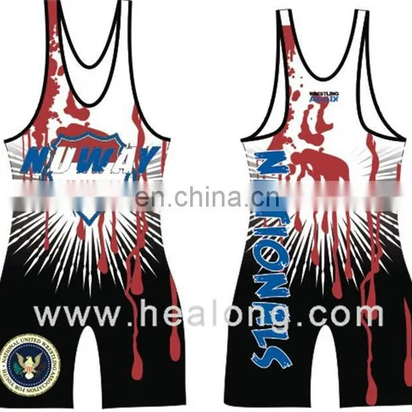 Healong Sublimated Printing Custom Take Down Breast Cancer Wrestling Singlet Girl