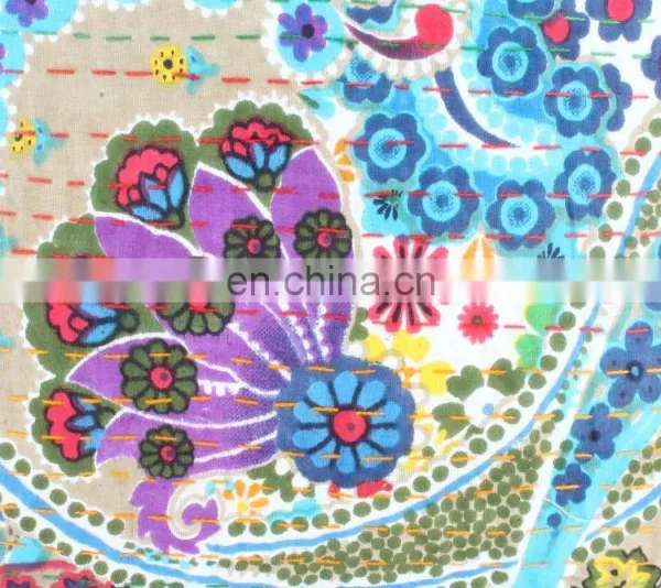 White Floral Indoor & Outdoor-Indian Kantha Cushion Covers Indian Hand-stitched Kantha Pillow Kantha Pillow Covers Art photo-2
