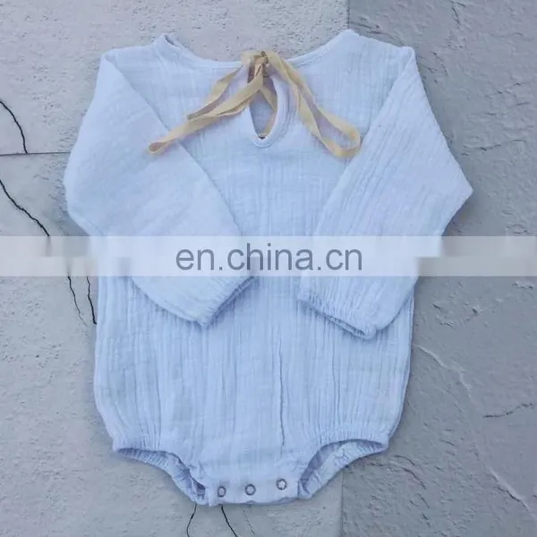 Wholesale Soft Cotton Full Sleeve Baby Girls Boys Linen Romper photo-2