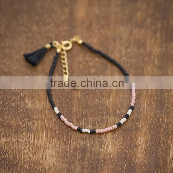 Blue Green Seed Bead Bracelet With Gold Tube photo-6