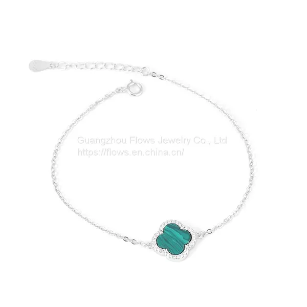 S925 Sterling Silver Four-leaf Clover Bracelet Women's Agate Zircon Bracelet Simple Style Jewelry photo-2