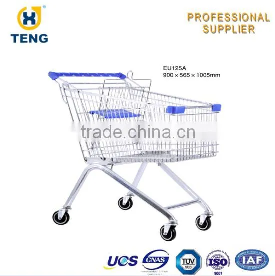 EU Style Zinc Plated Hand Unfolding Supermarket Trolley photo-5