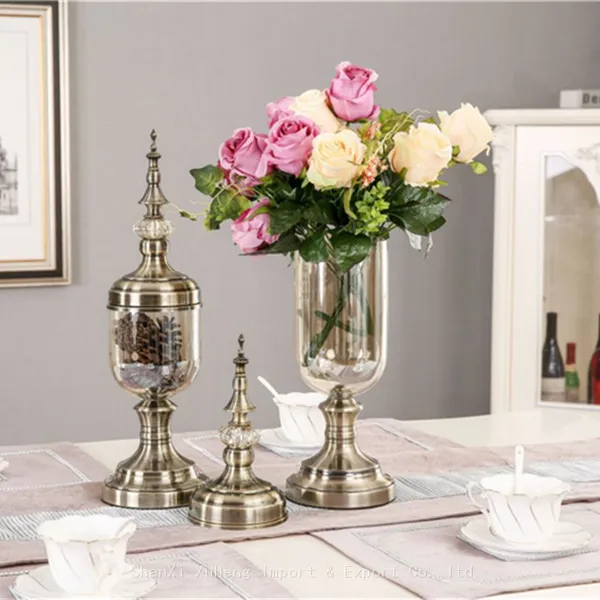High Stand Ramadan Vase Decor Luxury Gold Wedding Crystal Vase With Lid Flower Glass Arrangement photo-2