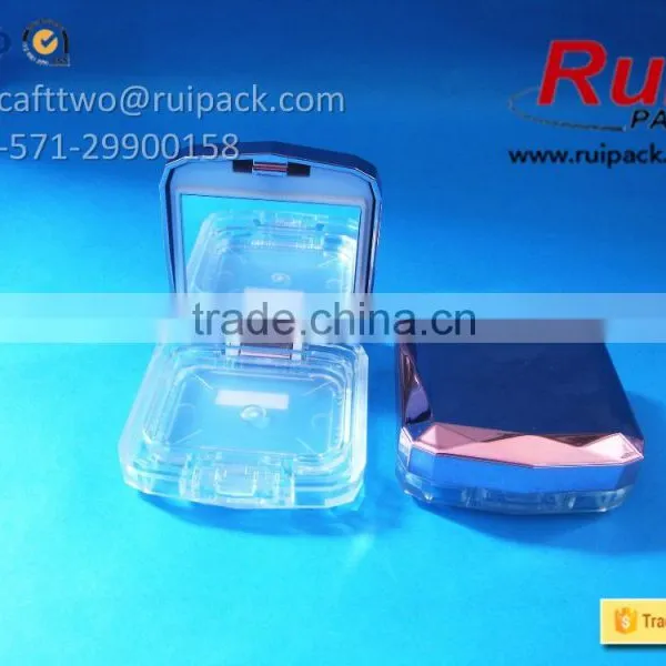 Clear Square Compact Powder Case With Shiny Metal Cap, Transparent Pressed Powder Box With Mirror photo-3
