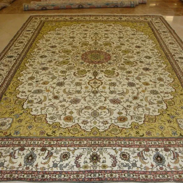9x12ft/274x366cm Beige Color Antique Handmade Silk Collection Persian Carpet and Rug