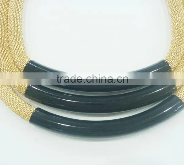 FACHION 3 ROWS MESH CHAIN NECKLACE WITH METAL TUBES photo-2