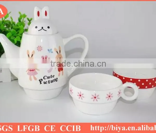 Moroccan Tea Pot Customized Plain White Ceramic Porcelain Tea Pot & Kettle for Two Cup and Saucer Rabit photo-5