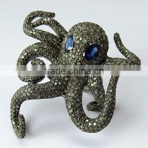 Just Perfect !! Octopus Design Blue Sapphire & Diamond 925 Sterling Silver Ring, Fine Silver Jewelry, Silver Jewelry photo-3
