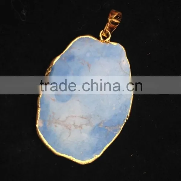 Pakistan Natural Imperial Jasper Gold Plated Edged Jasper Slice Pendant photo-2