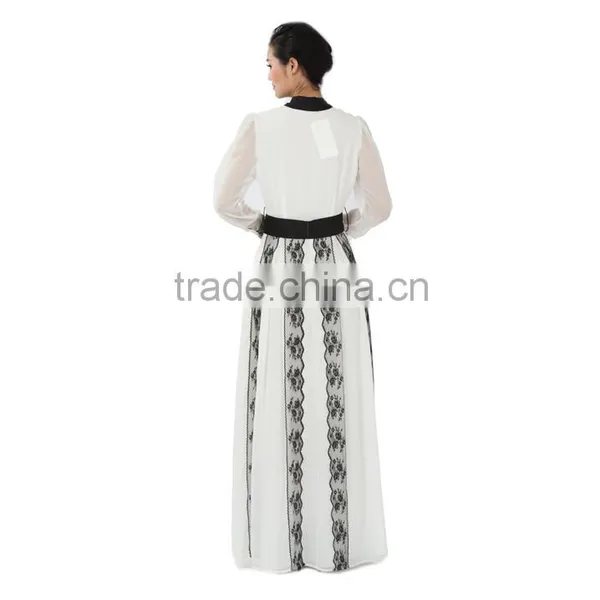 Spanish Women's Maxi Dresses Moroccan Kaftan Dress Black Lace Stripe Insert Arabic Style Evening Dresses photo-4