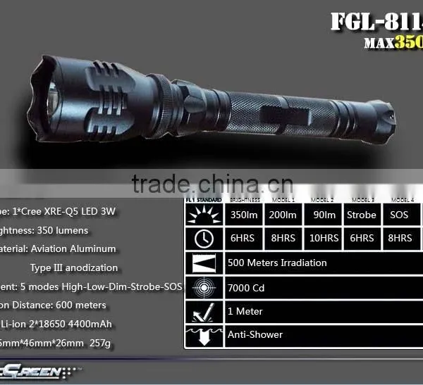 Military Long Distance 4400mAh 3W Q5 LED 2x18650 Rechargeable Flashlights photo-3