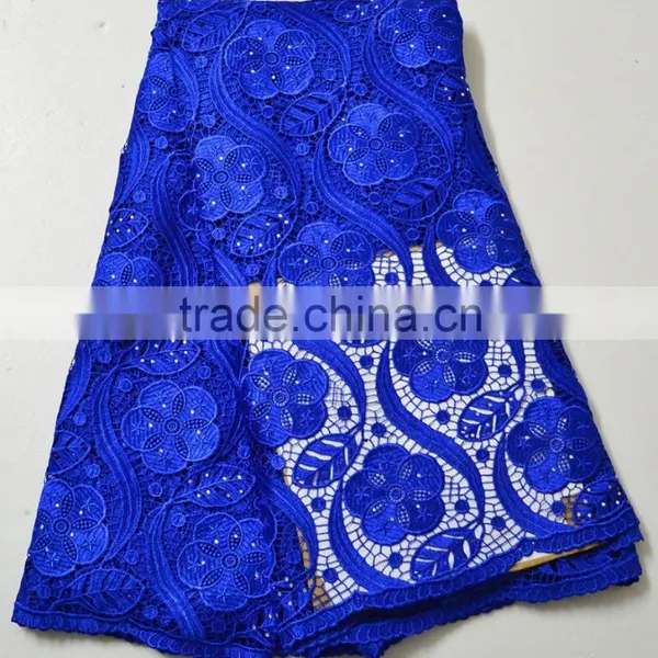 Latest Dress Designs Royal Blue Dry Lace Gold African Cord Lace photo-2