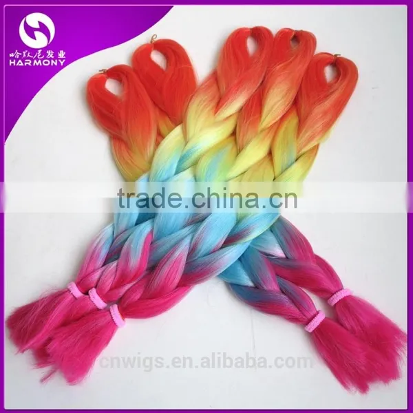 24" 100g Ombre Rainbow Color Jumbo Braiding Synthetic Hair Extensions For Dreadlocks Crochet Braids
