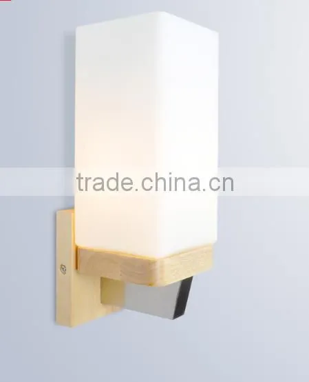 Indoor Wood Wall Light, Beside Wall Light Wall Scone for Corridor, Room, Hotel, Wooden Base Glass Shade photo-2