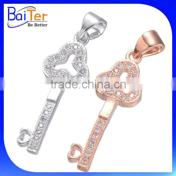 White Gold Plated Created 925 Sterling Silver Created Diamond Heart Key Pendant For Necklace photo-3