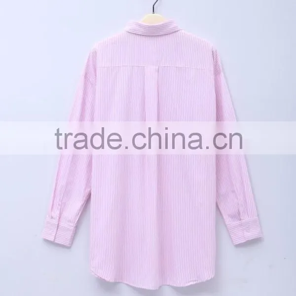 2015 Classic Women Long Sleeve Blue White Stripe Shirts and Tops photo-2