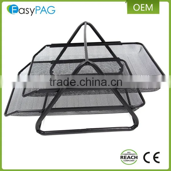 Triangle Support 2 Tier Black Metal Mesh Desk Office File Magazine Rack photo-5