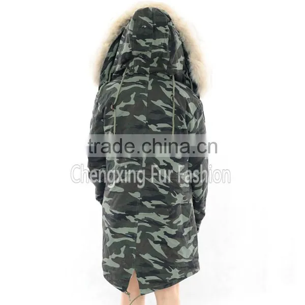 CX-G-P-03C Latest Genuine Raccoon Fur Lined Fashion Fur Parka With Fur Hood photo-4