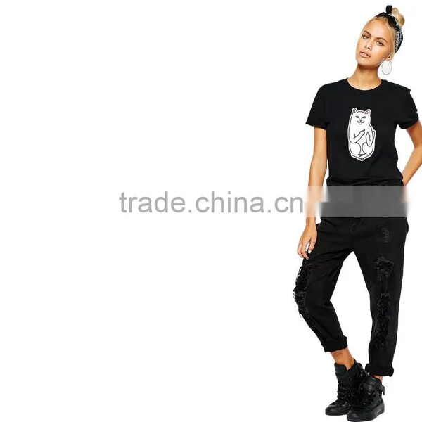 Summer Hot Style Ms Pocket Cat Base Digital Printing Round Collar T-shirt Big Yards photo-5
