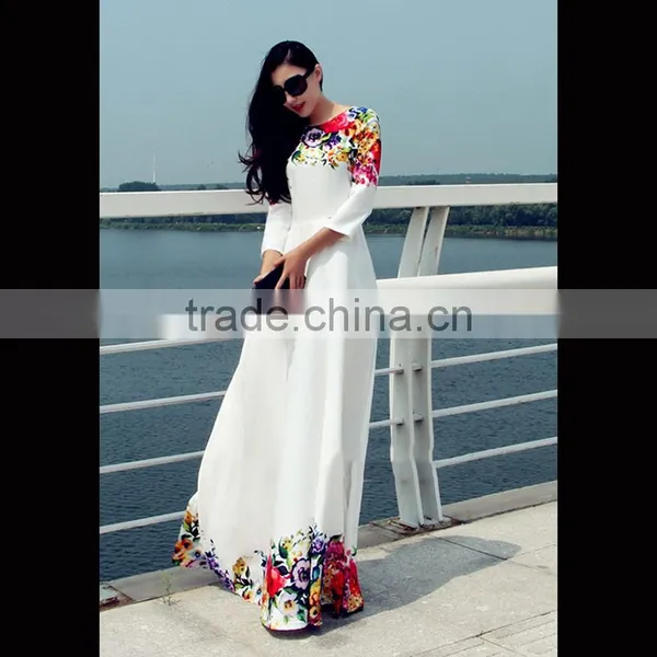 Onen 2016 New Women Dresses With White Floral Maxi Dress Women Floral Party Evening Dress Women Clothing