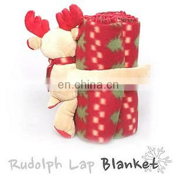 100% Polyester Printing Fabric Blankt a Set With a Doll Cute Reindeer Rudolph Lap Blanket Best Christmas Gifts