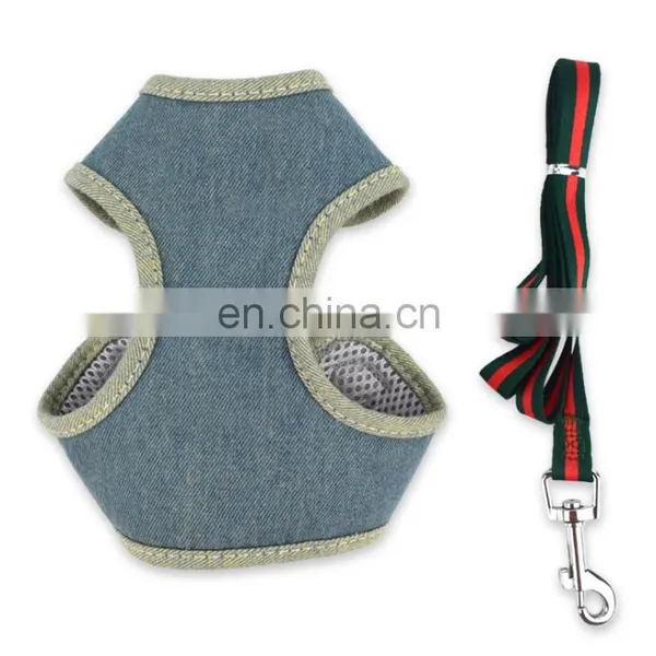 Dog Safety Vest Harness Pet Dog Adjustable Cute Design Chest Strap Breathable Jean Dog Chest Harness photo-3