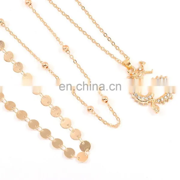 Vintage Chinese Style Zodiac, Animal Purple Crystal Rhinestone Dragon Snake Rose Coin Pendant Multilayer Necklace Earring/ photo-2