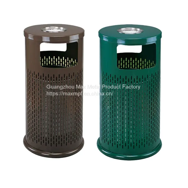 MAX-HK73 Wholesale Outdoor Street Steel Bucket Recycling Dust Bin Outside Litter Bins Garbage With Ashtray