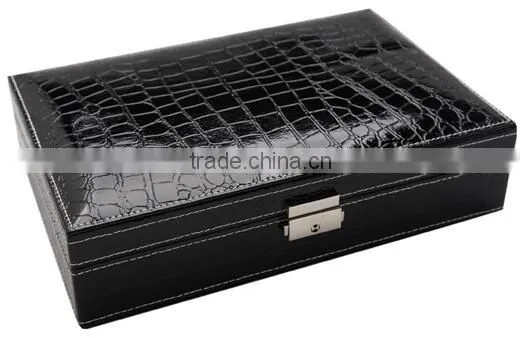 High Quality Black Leather Jewelry Box Watch Organizer,cosmetic Jewelry Storage Travel Case With Mirror and Lock photo-3