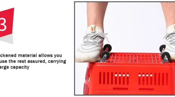 Plastic Supermarket Shopping Basket With Telescopic Handle With Wheels Plastic Crate photo-4