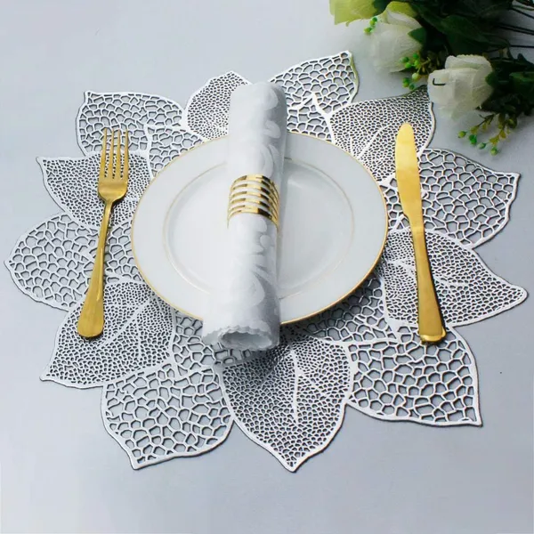 Flower Hollow Metallic Placemats Set of 6 Non-Slip Wipeable Table Mats for Dinner,Party,Wedding Accent Centerpiece photo-3