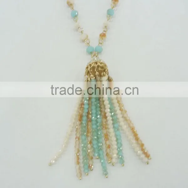 FASHION MULTI COLOR GLASS BEADED TASSEL NECKLACE photo-2