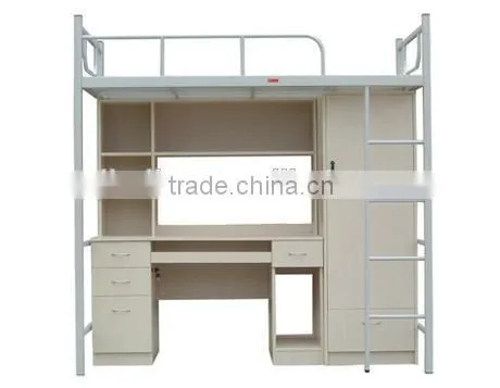 School Furniture Dormitory Steel Bunk Bed With Computer Desk and Cabinet
