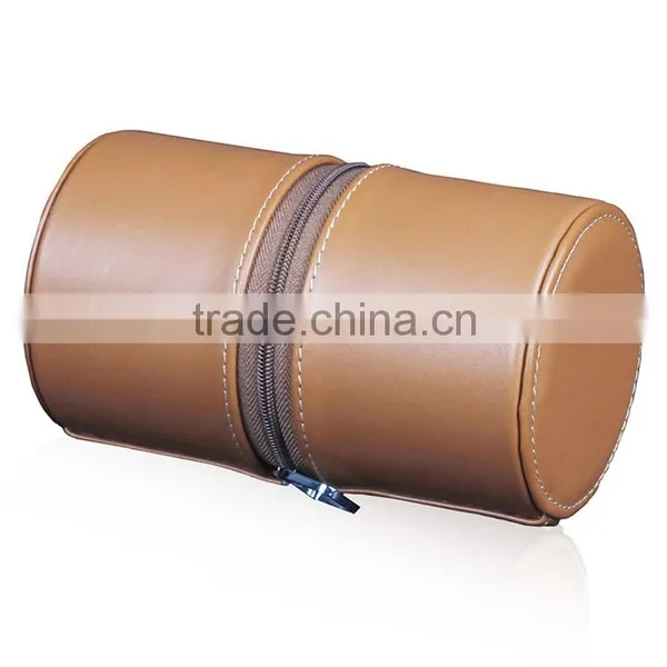 Custom 2 Slot Round Leather Travel Watch Box With Zipper photo-3